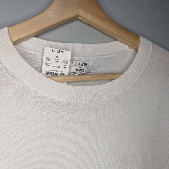 NWT J.Crew 100% Cotton Teddie Sweater White Lightweight Crewneck Size Medium - Picture 3 of 6